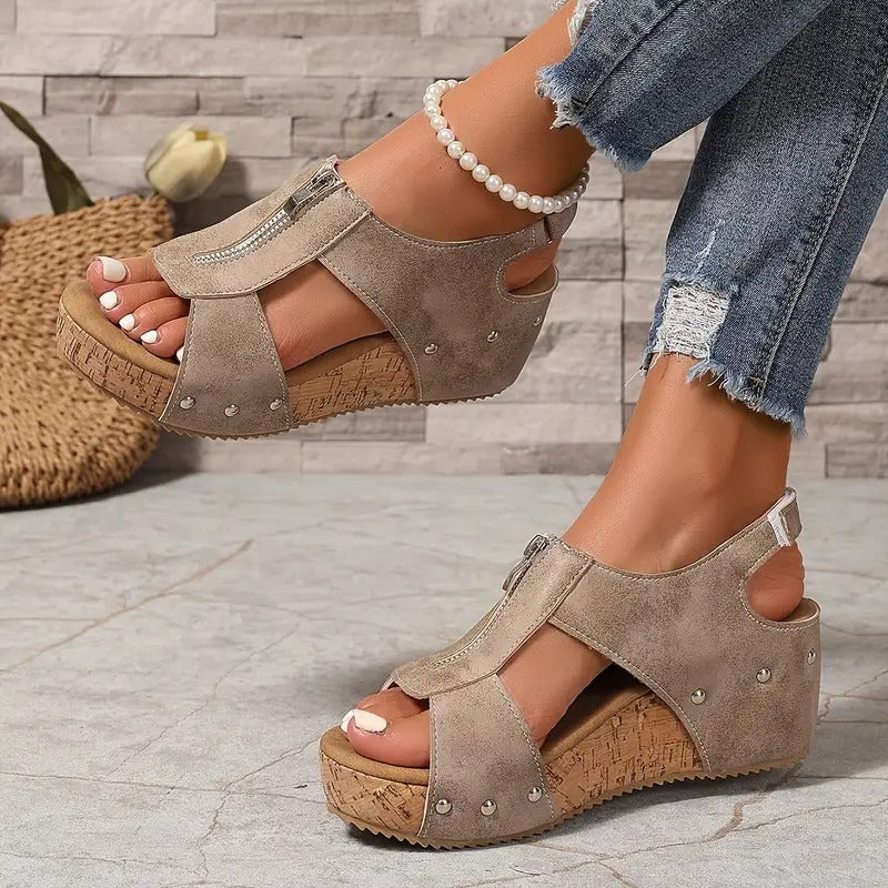 JANICE | RETRO WEDGE SANDALS WITH ZIP