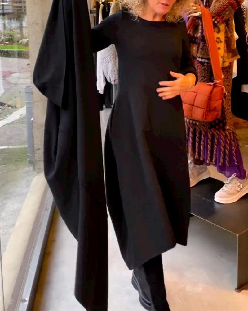 MAEVE | BLACK MIDI DRESS WITH POCKETS