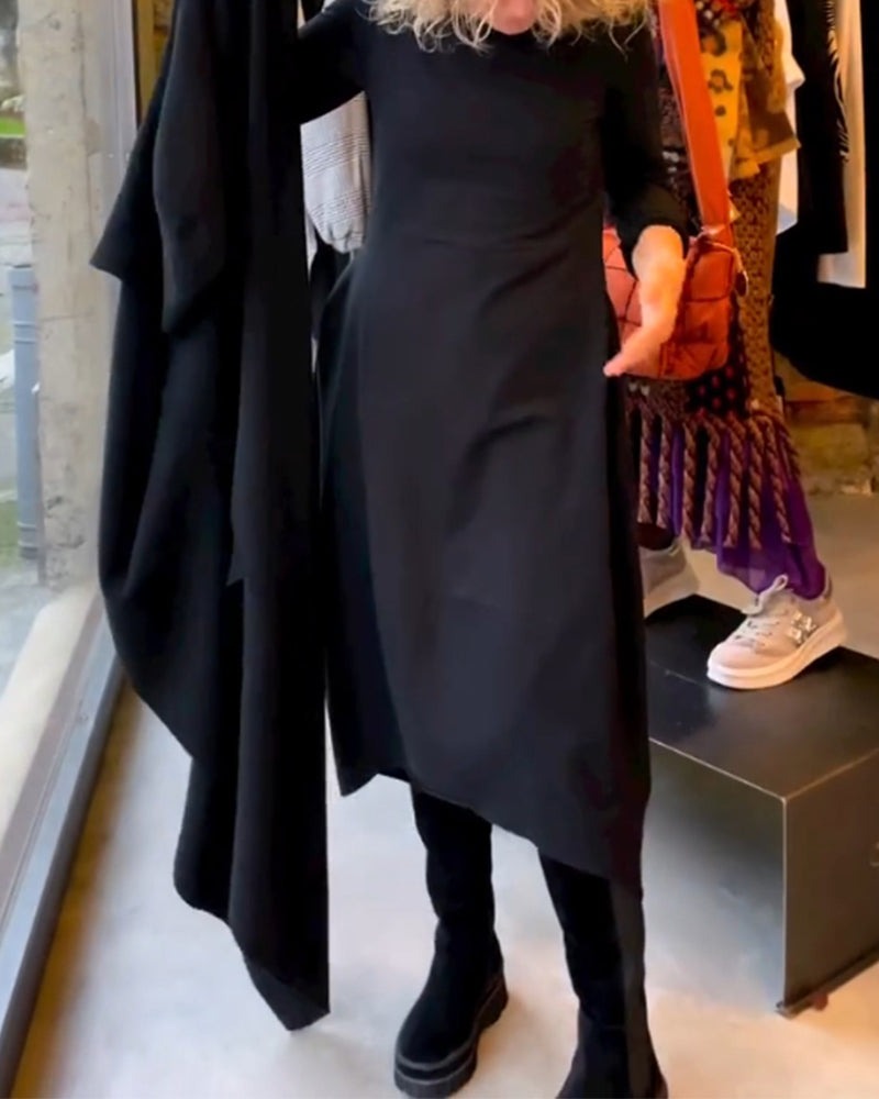 MAEVE | BLACK MIDI DRESS WITH POCKETS