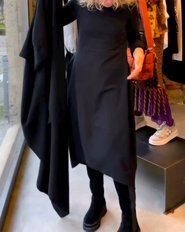 MAEVE | BLACK MIDI DRESS WITH POCKETS