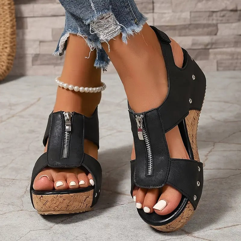 JANICE | RETRO WEDGE SANDALS WITH ZIP
