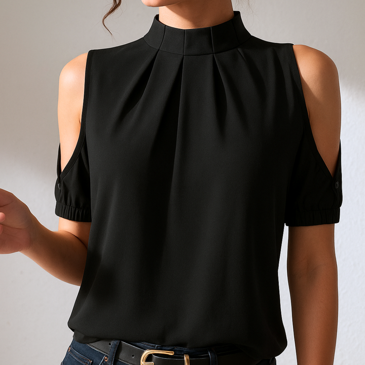 HATTIE | BLACK PLEATED TOP WITH SPLIT SLEEVES