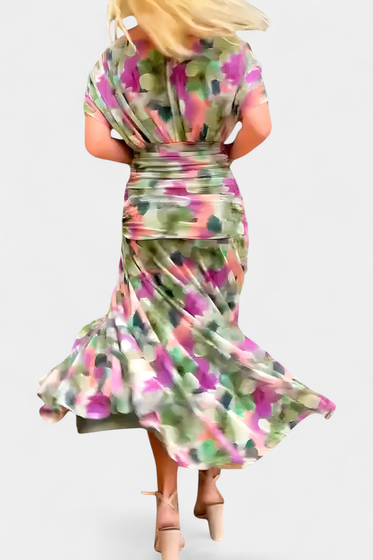 VIVIAN | LONG FLORAL V-NECK DRESS
