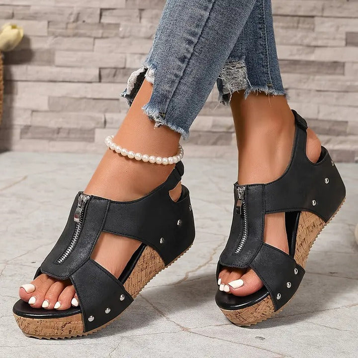 JANICE | RETRO WEDGE SANDALS WITH ZIP
