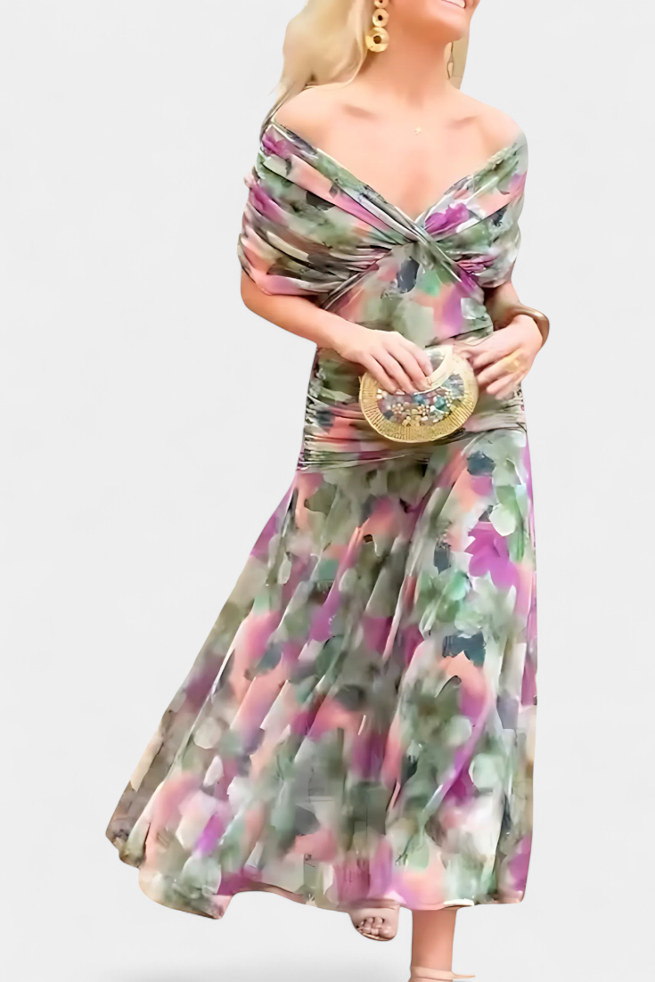 VIVIAN | LONG FLORAL V-NECK DRESS