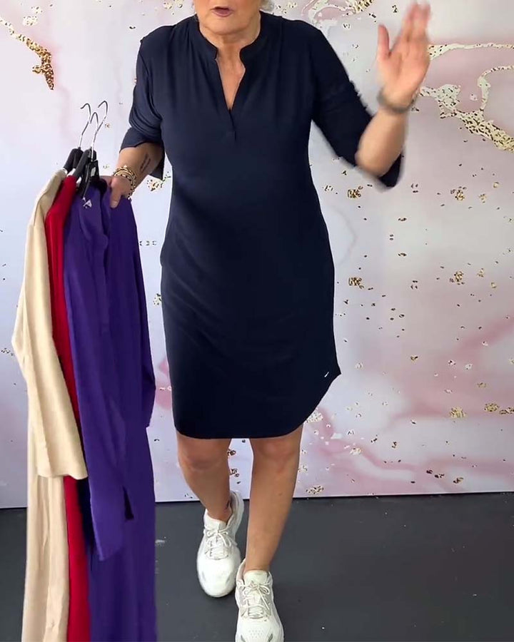 LETTICE | V-NECK SOLID COLOUR DRESS