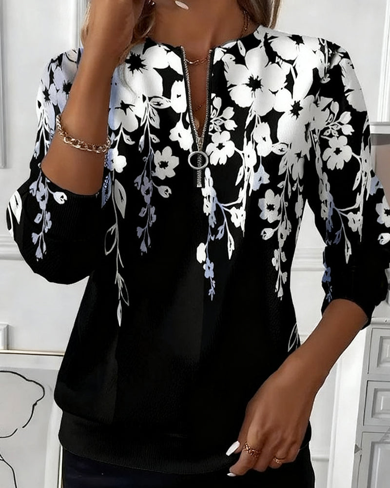 LARA | FLORAL ZIP-UP TOP