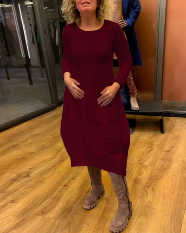 MAEVE | BLACK MIDI DRESS WITH POCKETS