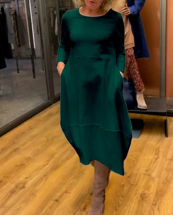 MAEVE | BLACK MIDI DRESS WITH POCKETS