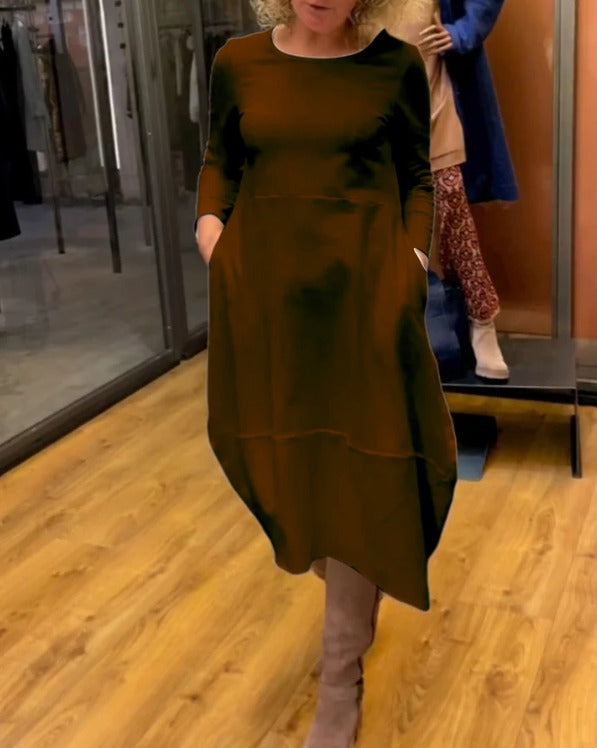 MAEVE | BLACK MIDI DRESS WITH POCKETS