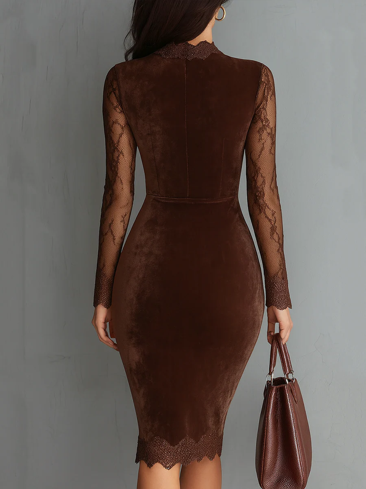 CRESSIDA | VINTAGE KEYHOLE LACE SLEEVE VELVET DRESS