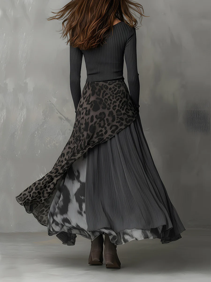 VANESSA | LEOPARD SPLICED IRREGULAR HEM MAXI DRESS