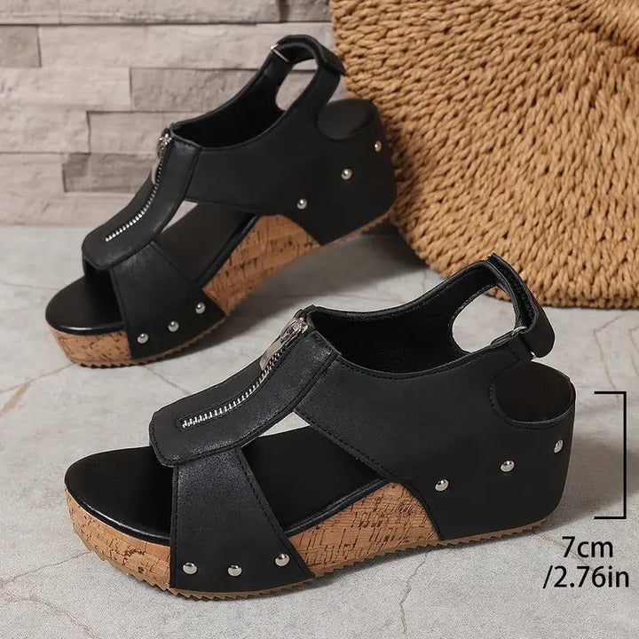 JANICE | RETRO WEDGE SANDALS WITH ZIP