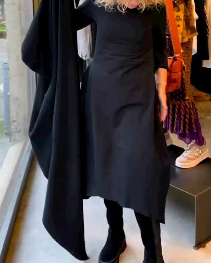 MAEVE | BLACK MIDI DRESS WITH POCKETS