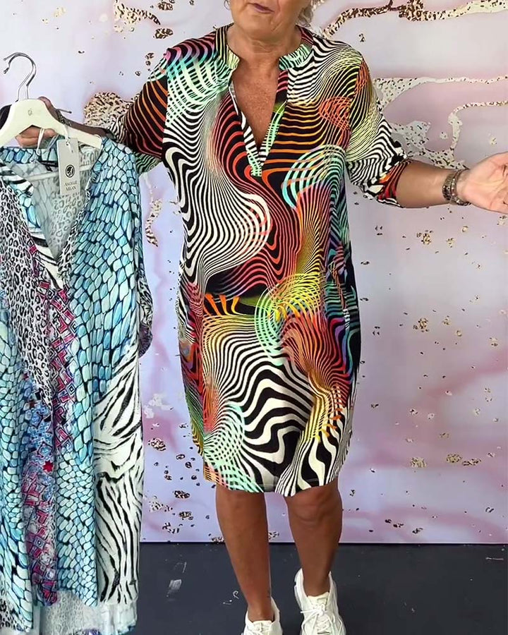 BEVERLEY | COLOURFUL V-NECK DRESS